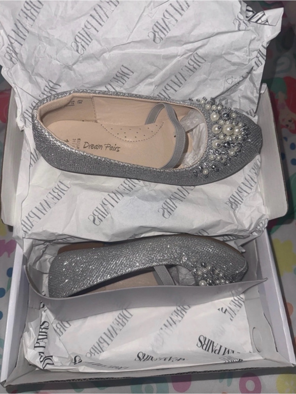Dream Pairs Silver Glitter Pearl & Crystal Ballet Flats for Girls
